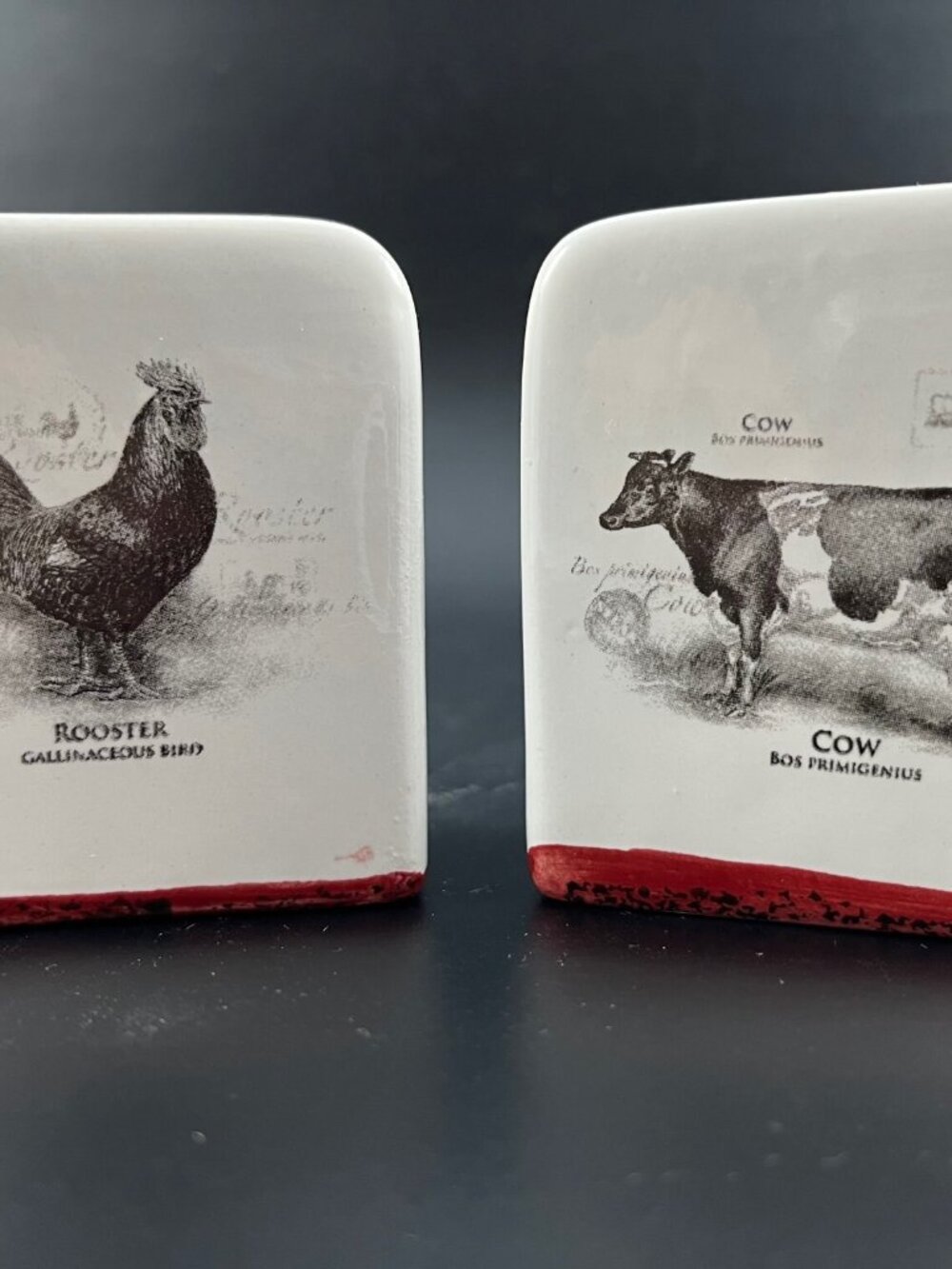 Vintage Black, White COW & ROOSTER Salt Pepper Shaker Set, Country Kitchen